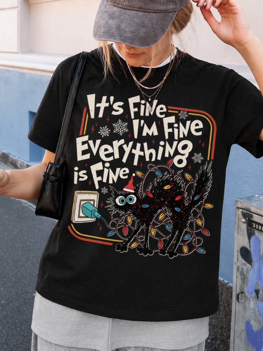 It’s Fine I’m Fine Christmas Cat Shirt, Funny Holiday Tee